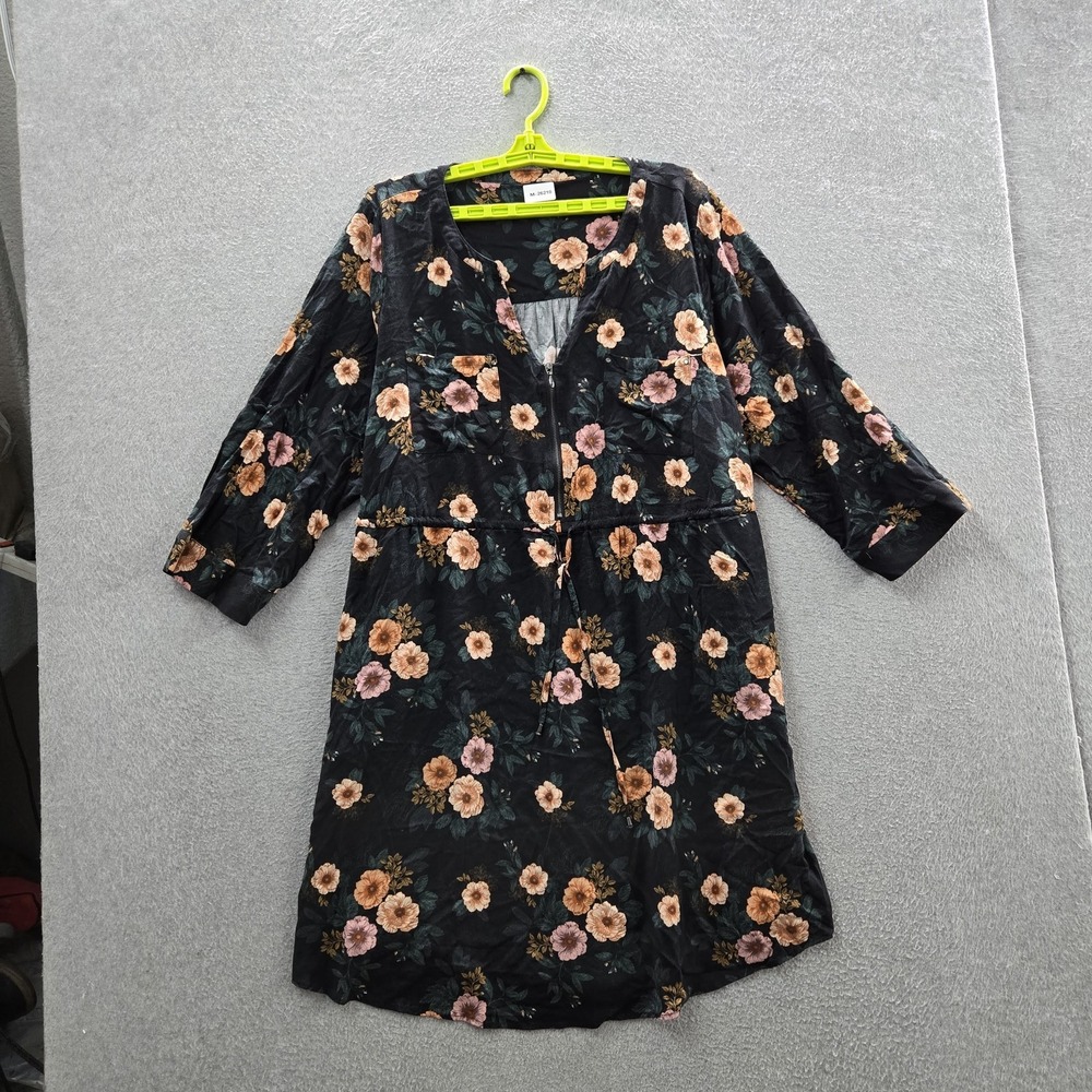 Torrid Women Dress 3 Black Floral Zip Front Shirt Challis Artsy 3/4 Sleeve